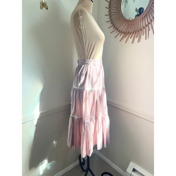 Vintage 70s Handmade Floral Ruffle Tiered Midi Skirt - Picture 3 of 6